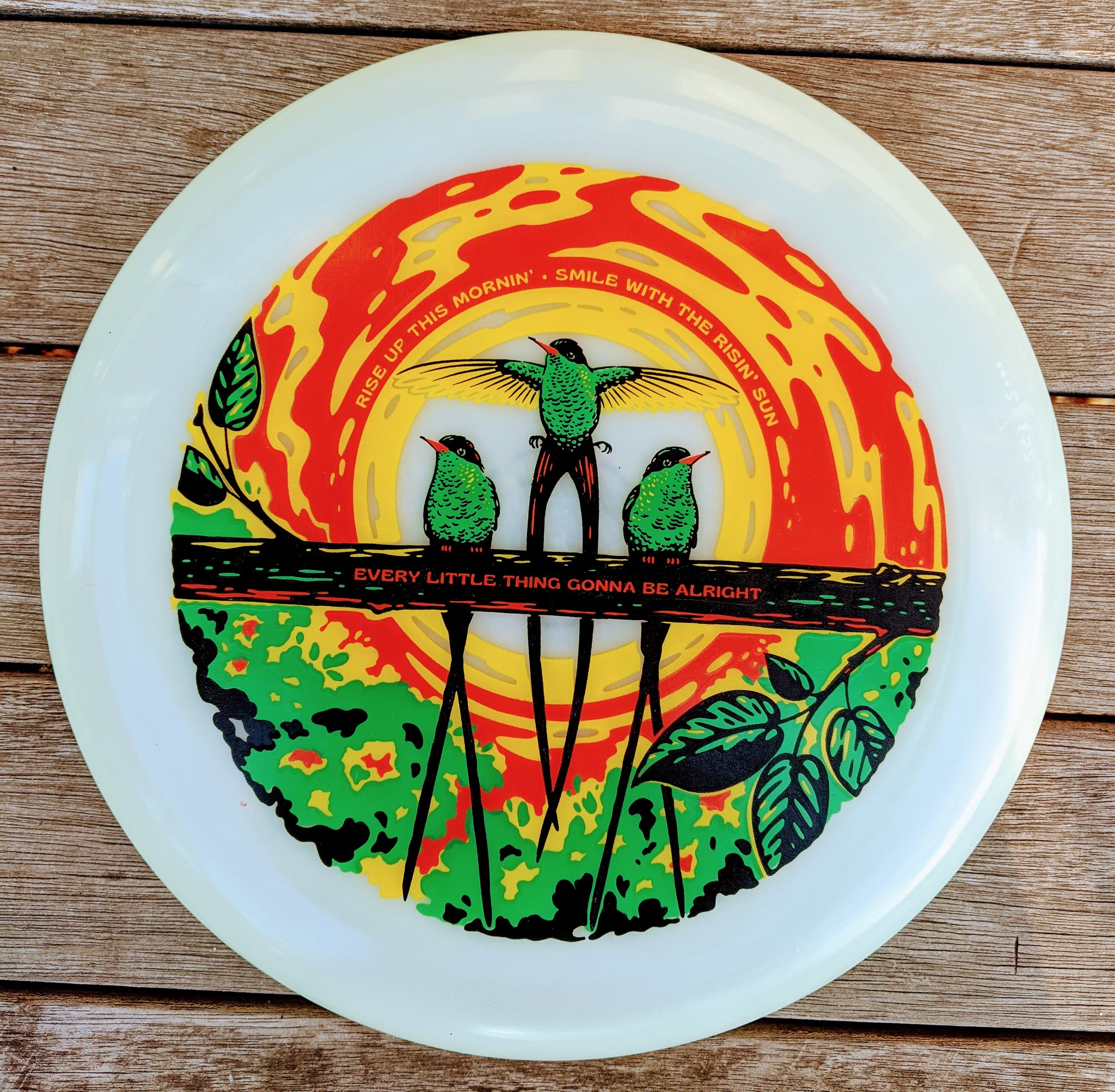 THREE LITTLE BIRDS LE Poster Art Frisbee 175gm glow / Bob Marley